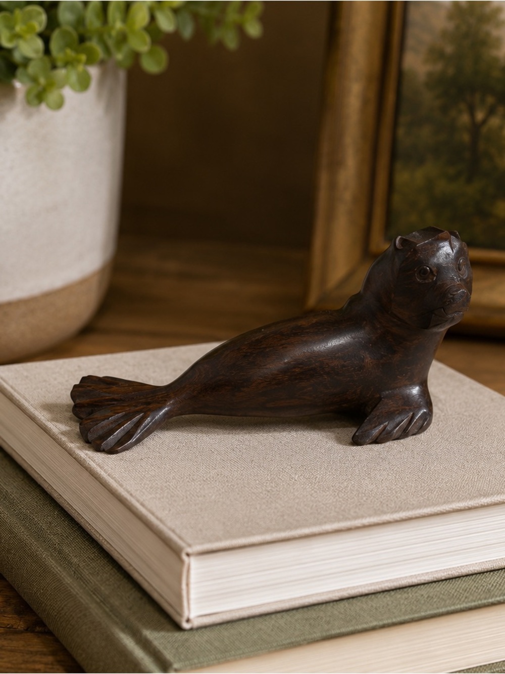 Handcrafted Brown Seal Sculpture Vintage